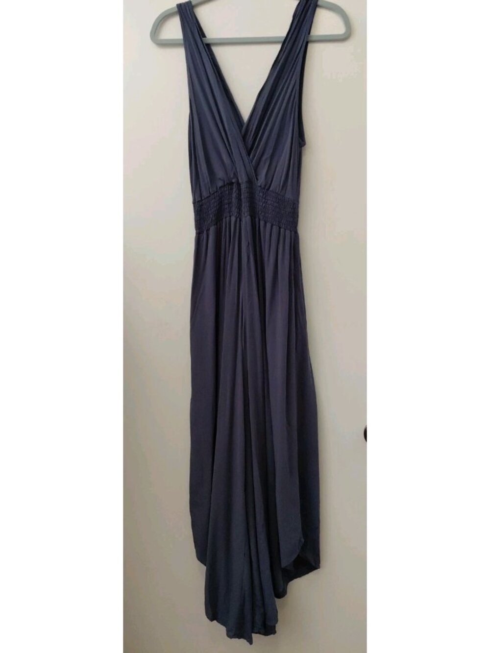 Ooh La Luxe Sleeveless Surplice V-Neck Jumpsuit Smock Waist Wide Leg Large Blue